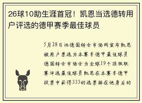 26球10助生涯首冠！凯恩当选德转用户评选的德甲赛季最佳球员